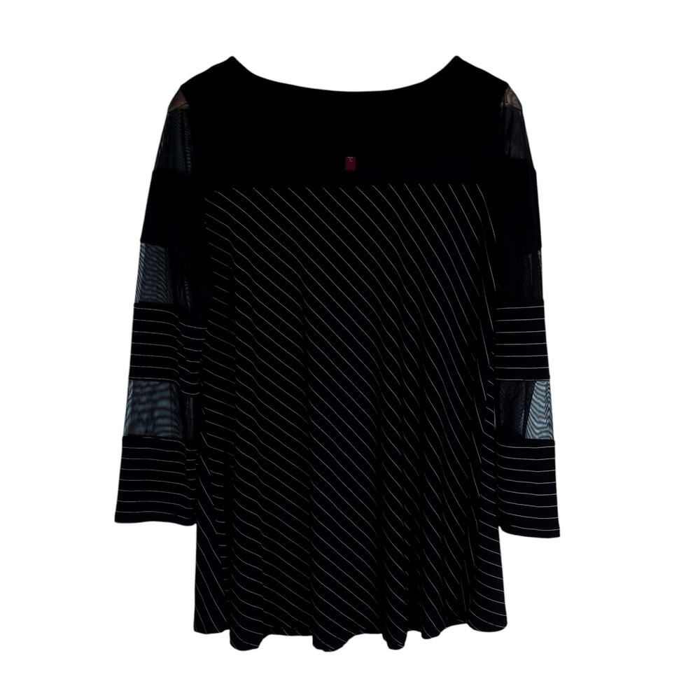 IC by Connie K Womens Tunic Top Small Black Striped Mesh Sleeves Classic Modern